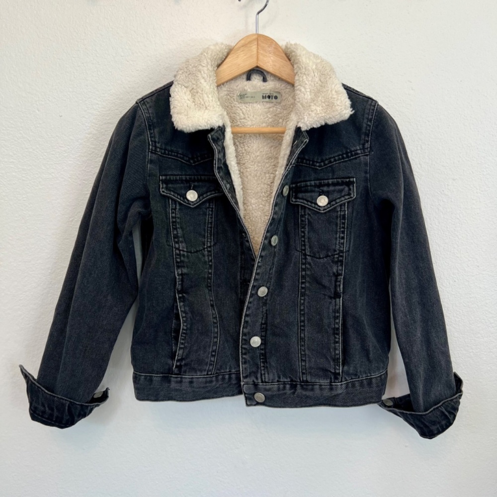 Topshop Moto Sherpa Lined Black Denim Jacket - Picture 4 of 11